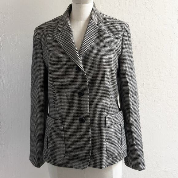 Lauren Ralph Lauren Blazer Jacket Womens 12 Houndstooth Wool Office Preppy - Picture 1 of 9